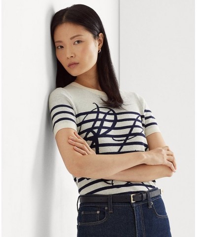 Women's Logo Striped Short-Sleeve Sweater White $45.90 Sweaters