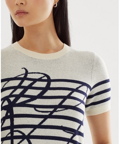 Women's Logo Striped Short-Sleeve Sweater White $45.90 Sweaters