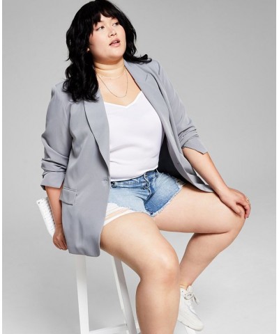 Trendy Plus Size Oversized Boyfriend Blazer Gray $26.26 Jackets