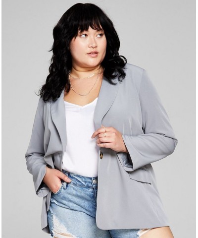 Trendy Plus Size Oversized Boyfriend Blazer Gray $26.26 Jackets