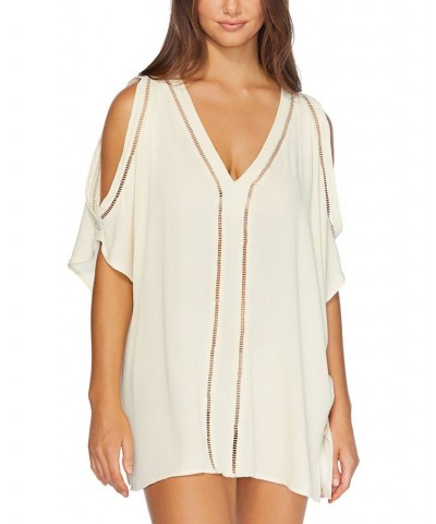 Juniors' Solid Samba V-Neck Caftan Cover-Up Ivory/Cream $30.36 Swimsuits