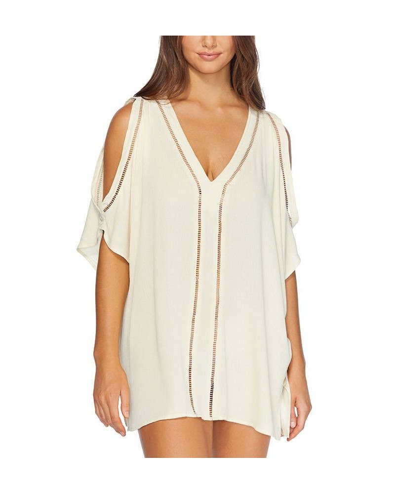 Juniors' Solid Samba V-Neck Caftan Cover-Up Ivory/Cream $30.36 Swimsuits