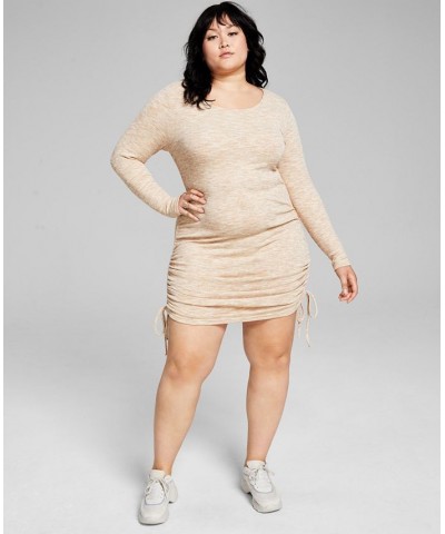 Trendy Plus Size Side-Ruched Knit Dress Tan/Beige $16.56 Dresses