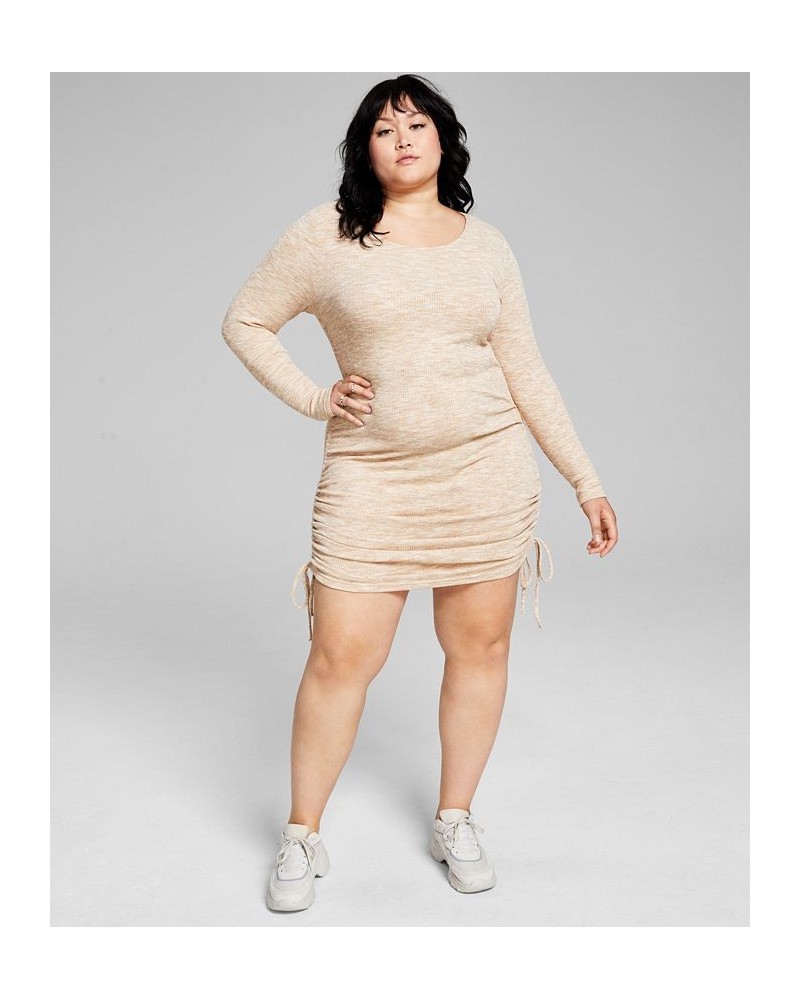 Trendy Plus Size Side-Ruched Knit Dress Tan/Beige $16.56 Dresses