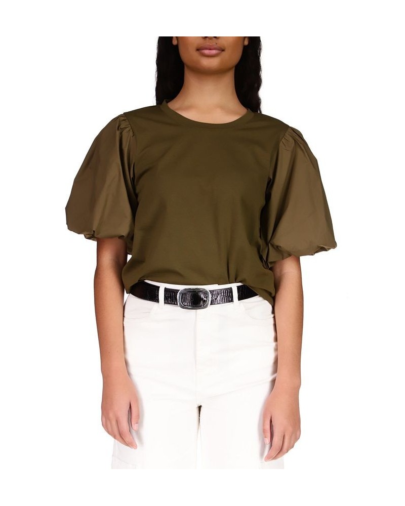 Women's Dream State Cotton Puff-Sleeve Tee Green $14.09 Tops