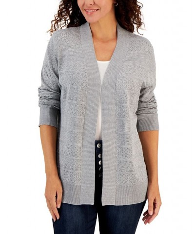 Women's Pointelle Stitch Cardigan Gray $15.79 Sweaters