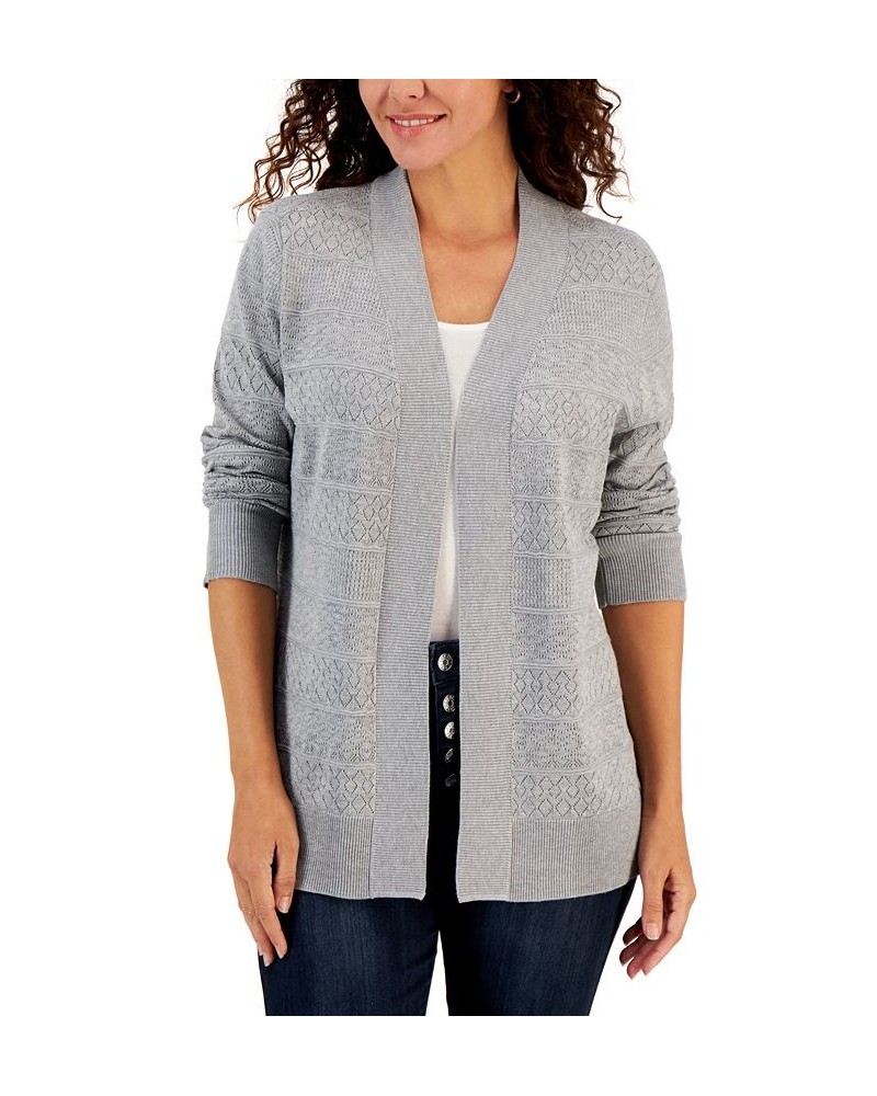 Women's Pointelle Stitch Cardigan Gray $15.79 Sweaters