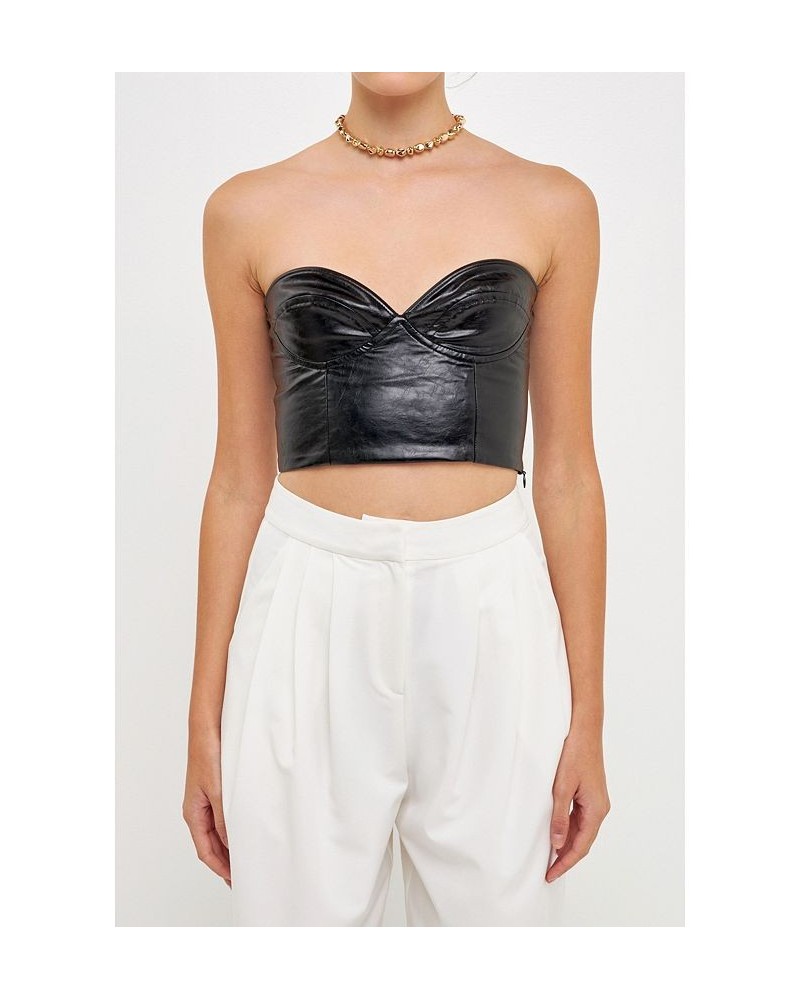 Women's Cropped Leather Bustier Top Black $37.10 Tops