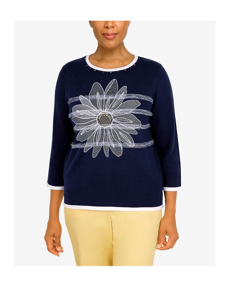 Women's Bright Idea Sunflower Sweater Navy $41.34 Sweaters