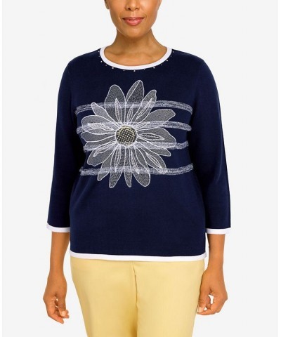 Women's Bright Idea Sunflower Sweater Navy $41.34 Sweaters