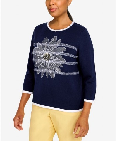 Women's Bright Idea Sunflower Sweater Navy $41.34 Sweaters