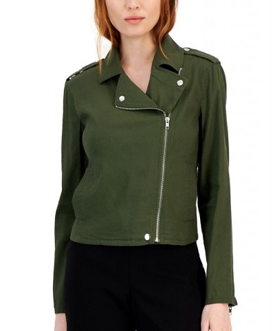 Women's Twill Moto Jacket Green $49.28 Jackets