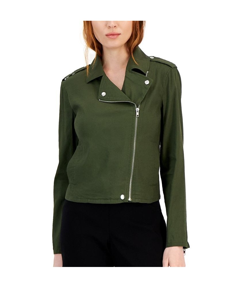 Women's Twill Moto Jacket Green $49.28 Jackets