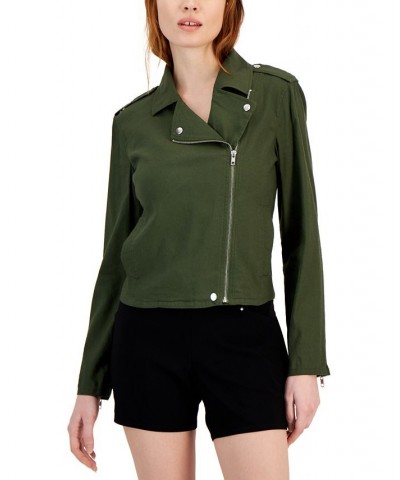 Women's Twill Moto Jacket Green $49.28 Jackets