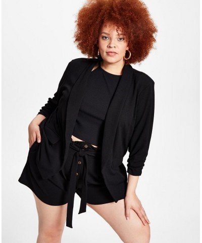 Trendy Plus Size Knit Boyfriend Blazer Black $15.90 Jackets