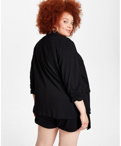 Trendy Plus Size Knit Boyfriend Blazer Black $15.90 Jackets