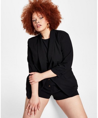 Trendy Plus Size Knit Boyfriend Blazer Black $15.90 Jackets