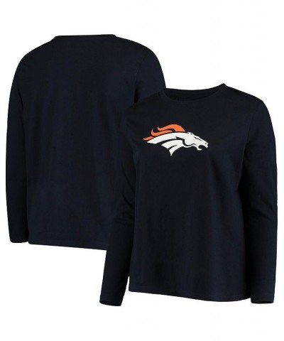 Women's Branded Navy Denver Broncos Plus Size Primary Logo Long Sleeve T-shirt Navy $22.50 Tops