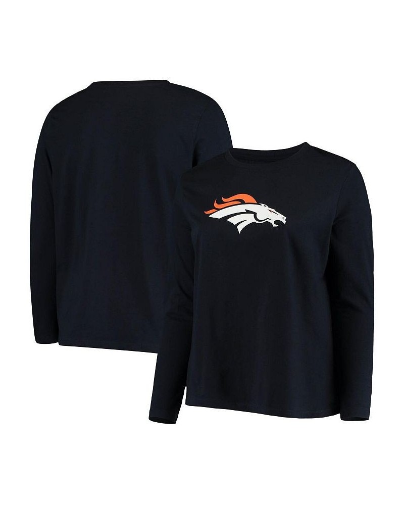 Women's Branded Navy Denver Broncos Plus Size Primary Logo Long Sleeve T-shirt Navy $22.50 Tops