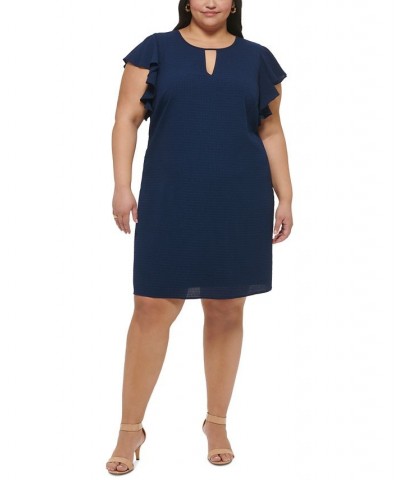 Plus Size Seersucker Keyhole A-Line Dress Navy $54.50 Dresses