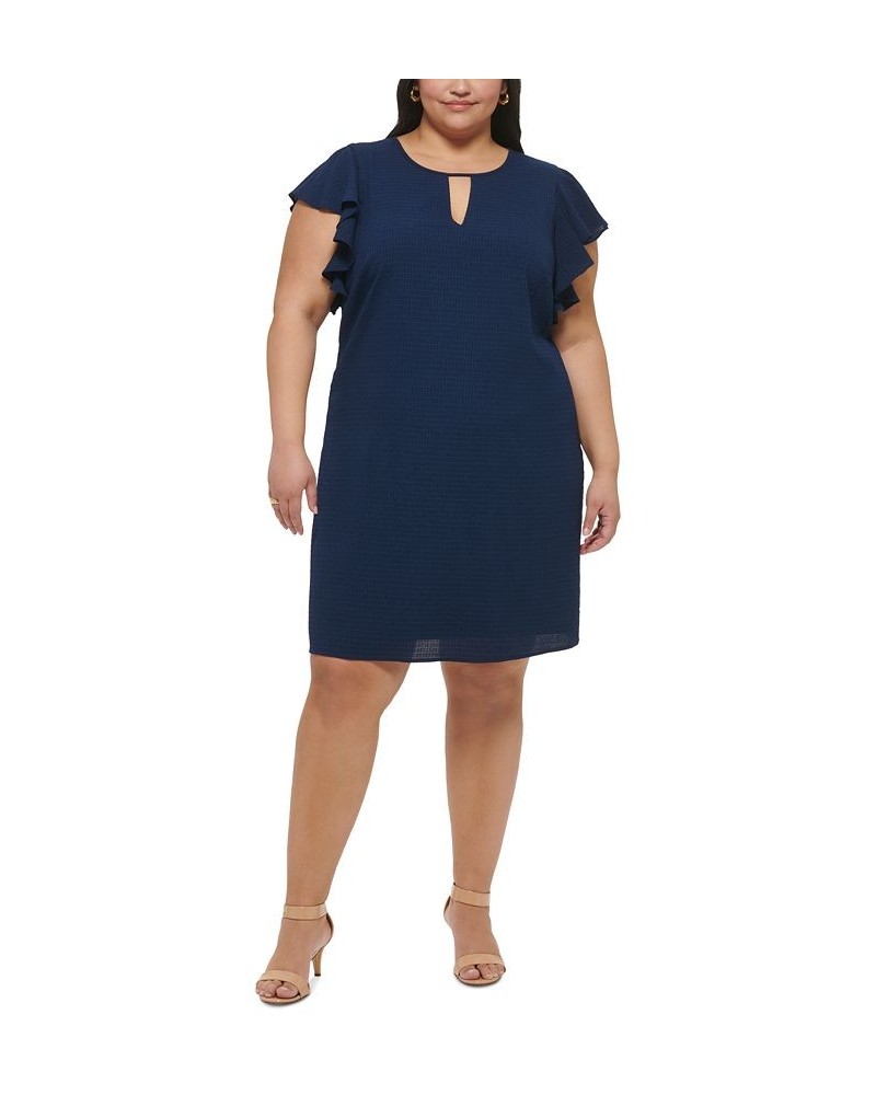 Plus Size Seersucker Keyhole A-Line Dress Navy $54.50 Dresses