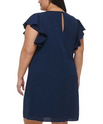 Plus Size Seersucker Keyhole A-Line Dress Navy $54.50 Dresses