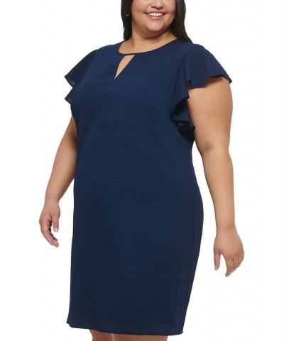 Plus Size Seersucker Keyhole A-Line Dress Navy $54.50 Dresses