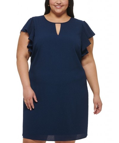 Plus Size Seersucker Keyhole A-Line Dress Navy $54.50 Dresses