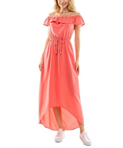 Juniors' Off-The-Shoulder High-Low Maxi Dress Coral $27.93 Dresses