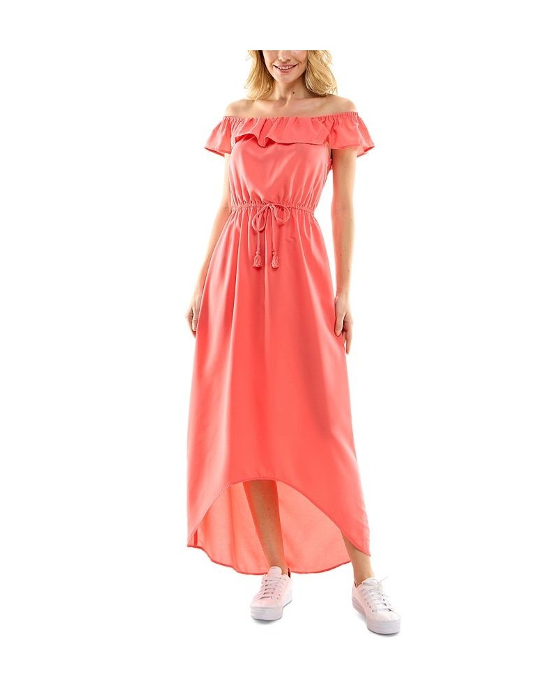 Juniors' Off-The-Shoulder High-Low Maxi Dress Coral $27.93 Dresses