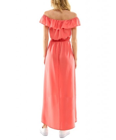 Juniors' Off-The-Shoulder High-Low Maxi Dress Coral $27.93 Dresses