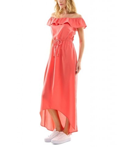 Juniors' Off-The-Shoulder High-Low Maxi Dress Coral $27.93 Dresses