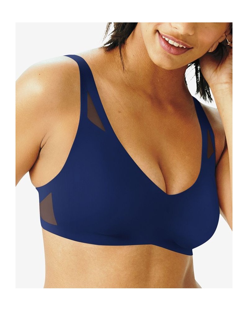 Women's Ultra-Light Comfort V-Neck Wireless Bra DHHU42 Blue $15.38 Bras