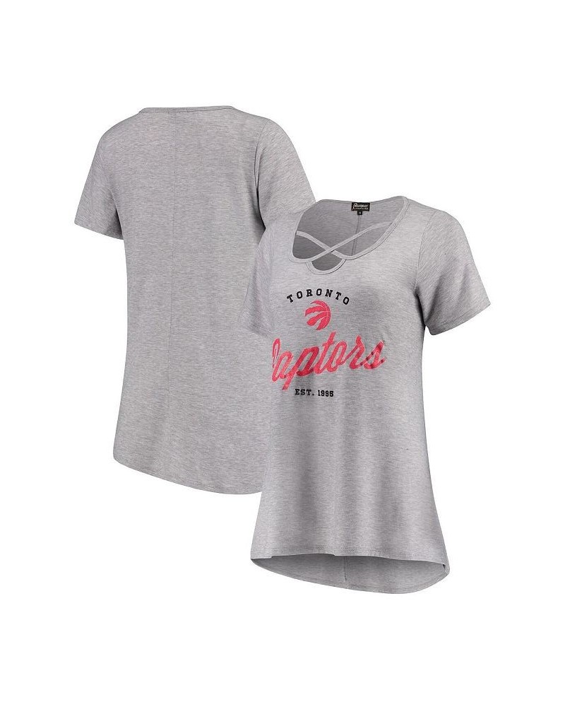 Women's Heathered Gray Toronto Raptors Criss Cross Front Tri-Blend T-shirt Heathered Gray $17.60 Tops