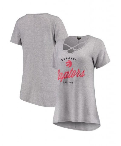 Women's Heathered Gray Toronto Raptors Criss Cross Front Tri-Blend T-shirt Heathered Gray $17.60 Tops