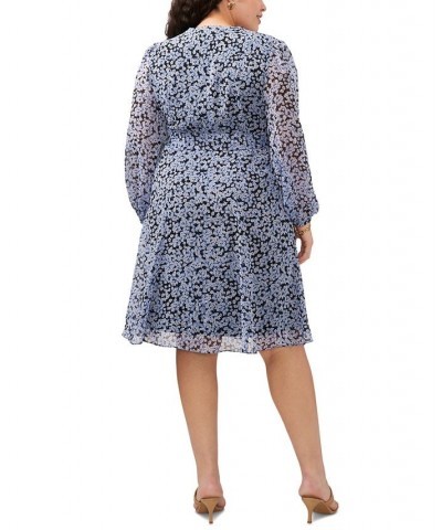 Plus Size Floral-Print Puff-Sleeve Shirtdress Black/Denim $47.17 Dresses