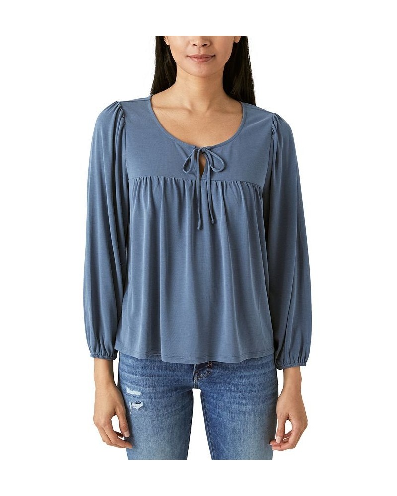 Women's Sandwash Scoop Neck Tie Front Top Blue $37.37 Tops