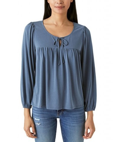 Women's Sandwash Scoop Neck Tie Front Top Blue $37.37 Tops