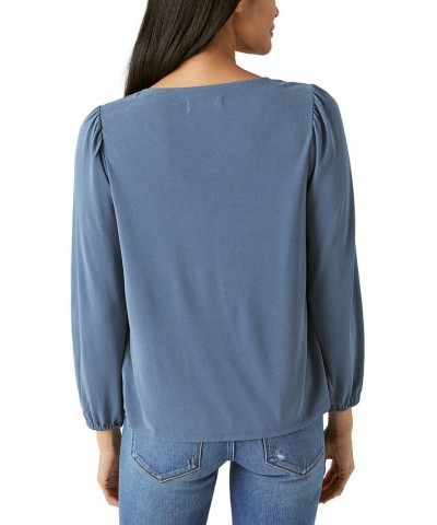 Women's Sandwash Scoop Neck Tie Front Top Blue $37.37 Tops