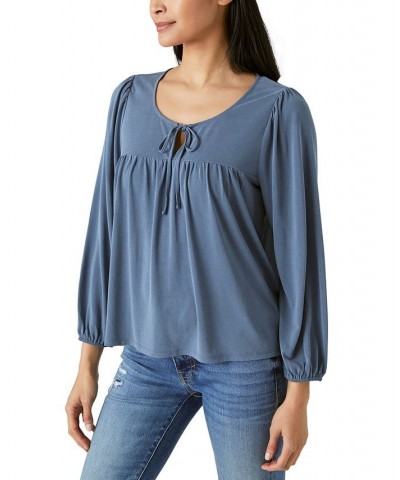 Women's Sandwash Scoop Neck Tie Front Top Blue $37.37 Tops