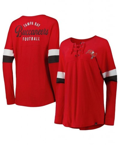 Women's Red Tampa Bay Buccaneers Athletic Varsity Lace-Up Long Sleeve T-shirt Red $18.90 Tops