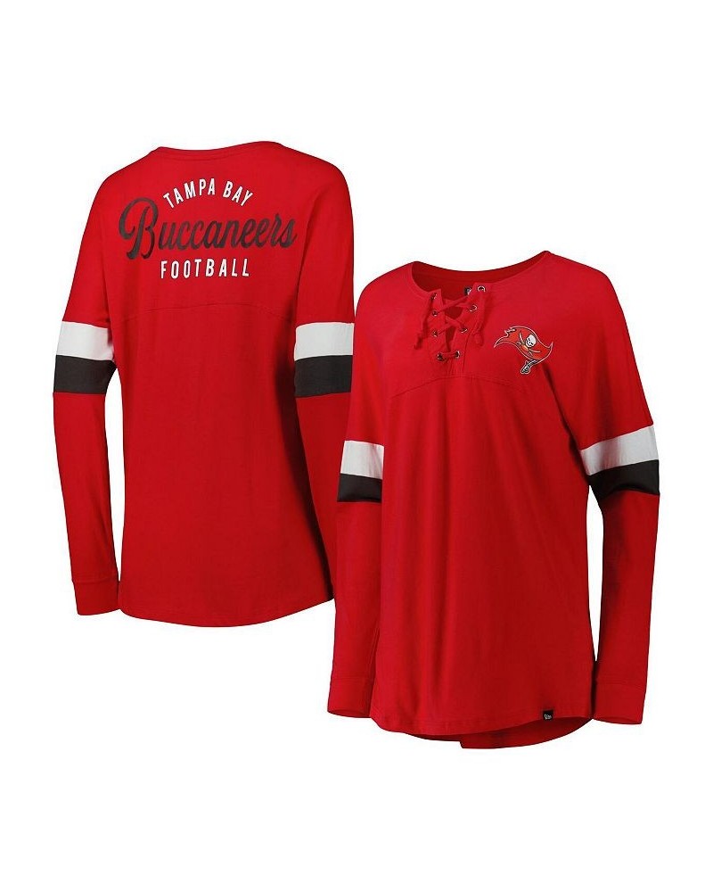 Women's Red Tampa Bay Buccaneers Athletic Varsity Lace-Up Long Sleeve T-shirt Red $18.90 Tops