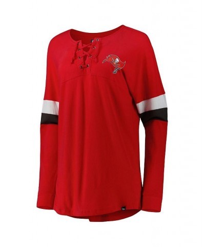 Women's Red Tampa Bay Buccaneers Athletic Varsity Lace-Up Long Sleeve T-shirt Red $18.90 Tops