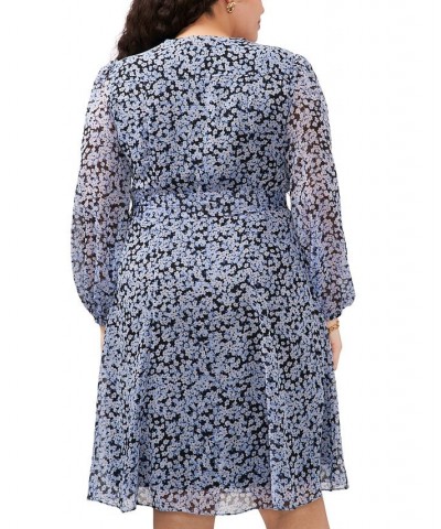 Plus Size Floral-Print Puff-Sleeve Shirtdress Black/Denim $47.17 Dresses