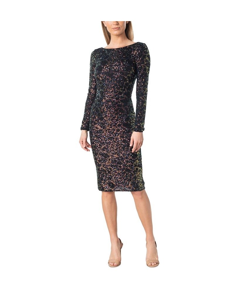 Women's Long-Sleeve Bodycon Sequin Dress Amber Multi $59.60 Dresses