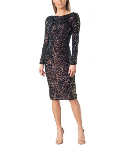 Women's Long-Sleeve Bodycon Sequin Dress Amber Multi $59.60 Dresses