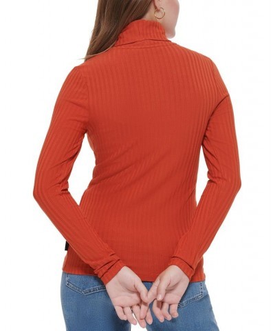 Women's Long Sleeve Turtleneck Top Orange $14.84 Tops