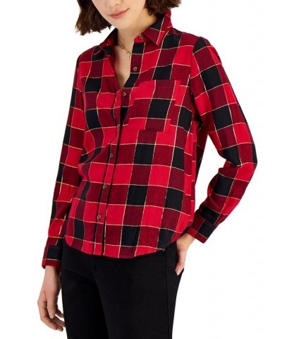 Women's Shine Plaid Perfect Shirt Fire Combo $14.90 Tops