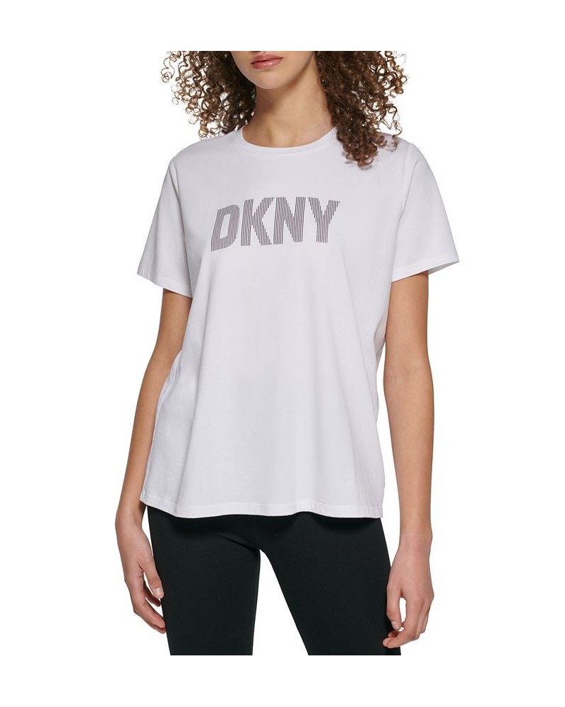 Women's Striped-Logo Short-Sleeve Crewneck Tee White $14.28 Tops