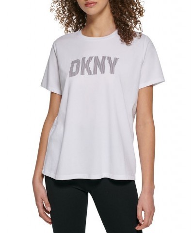 Women's Striped-Logo Short-Sleeve Crewneck Tee White $14.28 Tops